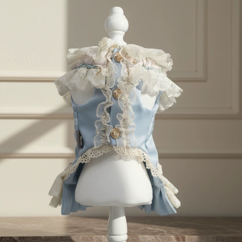 Elsamilu Lovely Bear Romantic Pet Dress – Blue Lace Outfit for Small Dogs & Cats