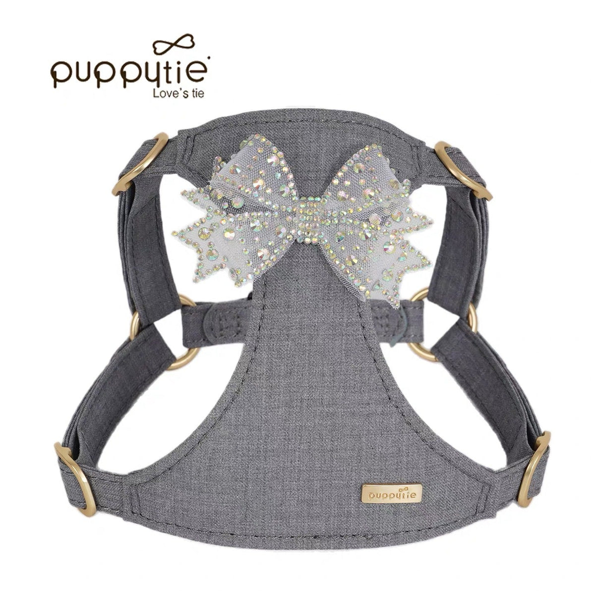Puppytie スパークリングラインストーンボウドッグ＆キャットハーネス – 通気性のあるTR生地使用、スタイリッシュなペットベスト|Sparkling Rhinestone Bow Dog & Cat Harness – Breathable TR Fabric, Stylish Pet Vest