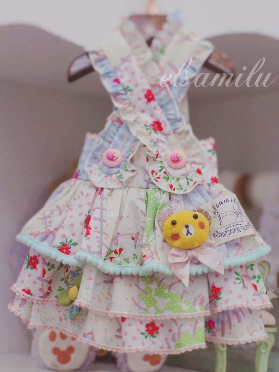 Elsamilu パッチワーク ベア キャンディ ペットドレス – 小型犬・猫用かわいい服