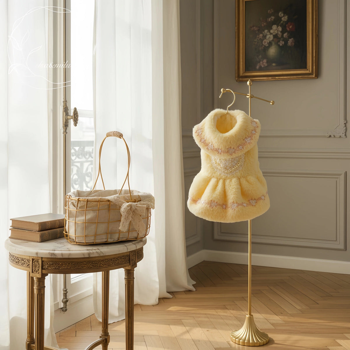 Elsamilu Romantic Yellow Fur Pet Dress – Elegant Winter Outfit for Small Dogs & Cats