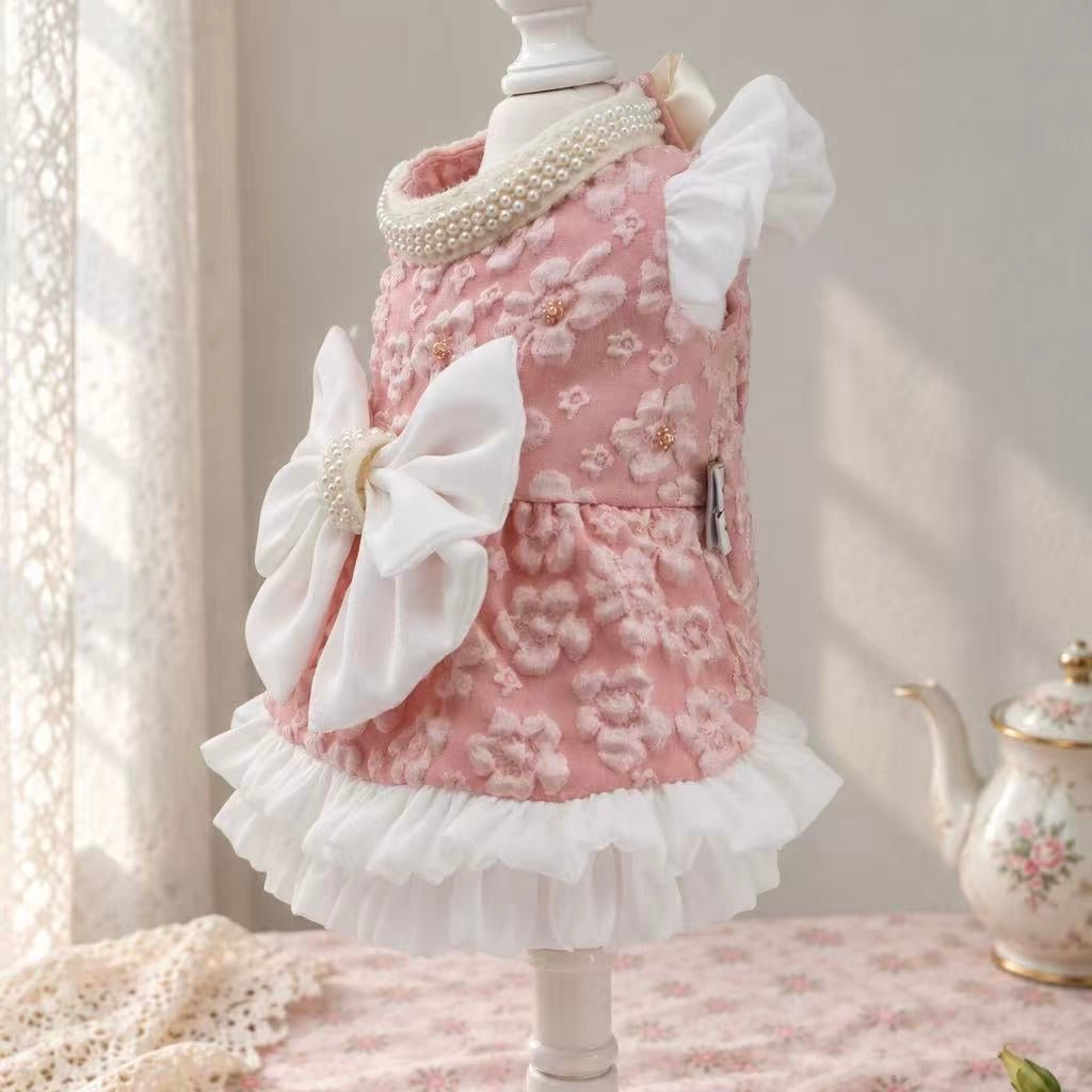 Elsamilu Pink Blossom Pearl Bow Dress