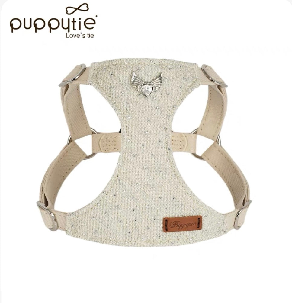Puppytie小型犬・猫用 星降るダイヤモンドシリーズ ペットハーネスベスト（首に負担をかけないタイプ）|Starry Diamond Series Pet Harness Vest with Leash for Small Dogs and Cats – No Pull on Neck