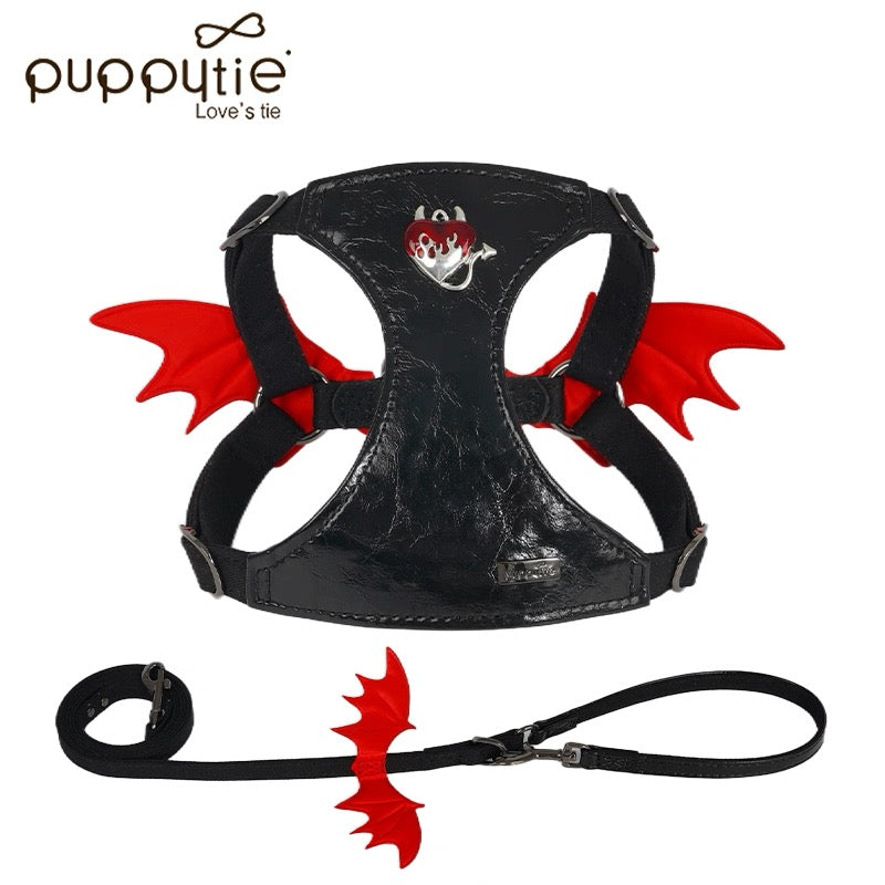 Puppytieリトルデビルペットハーネス（翼付き）– 軽量でスタイリッシュな小型犬＆猫用チェストハーネス、**万圣节穿搭にもぴったり|Little Devil Pet Harness with Wings – Lightweight & Stylish Chest Harness for Small Dogs & Cats, **perfect for Halloween outfits