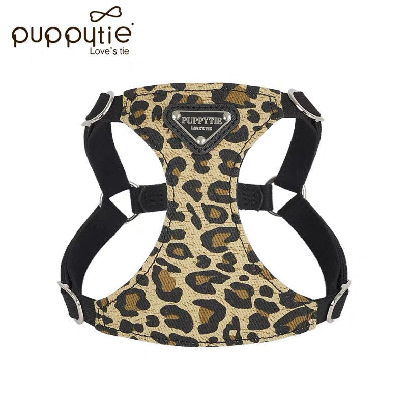 Puppytie レオパードプリントドッグ＆キャットハーネス＆リードセット – 丈夫なキャンバスペットベスト|  Leopard Print Dog & Cat Harness and Leash Set – Durable Canvas Pet Vest