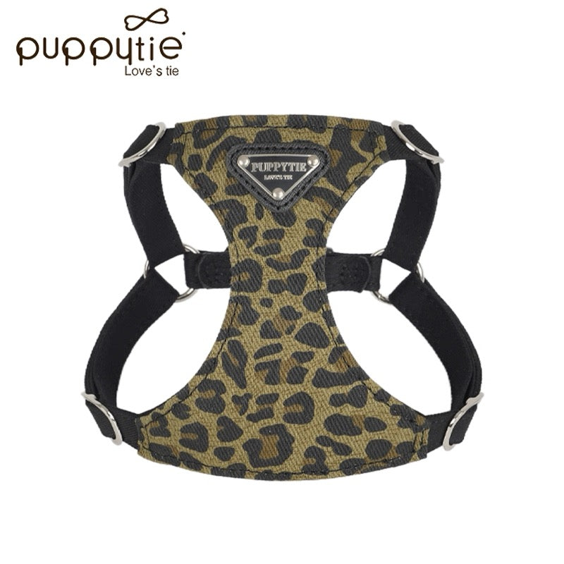 Puppytie レオパードプリントドッグ＆キャットハーネス＆リードセット – 丈夫なキャンバスペットベスト|  Leopard Print Dog & Cat Harness and Leash Set – Durable Canvas Pet Vest