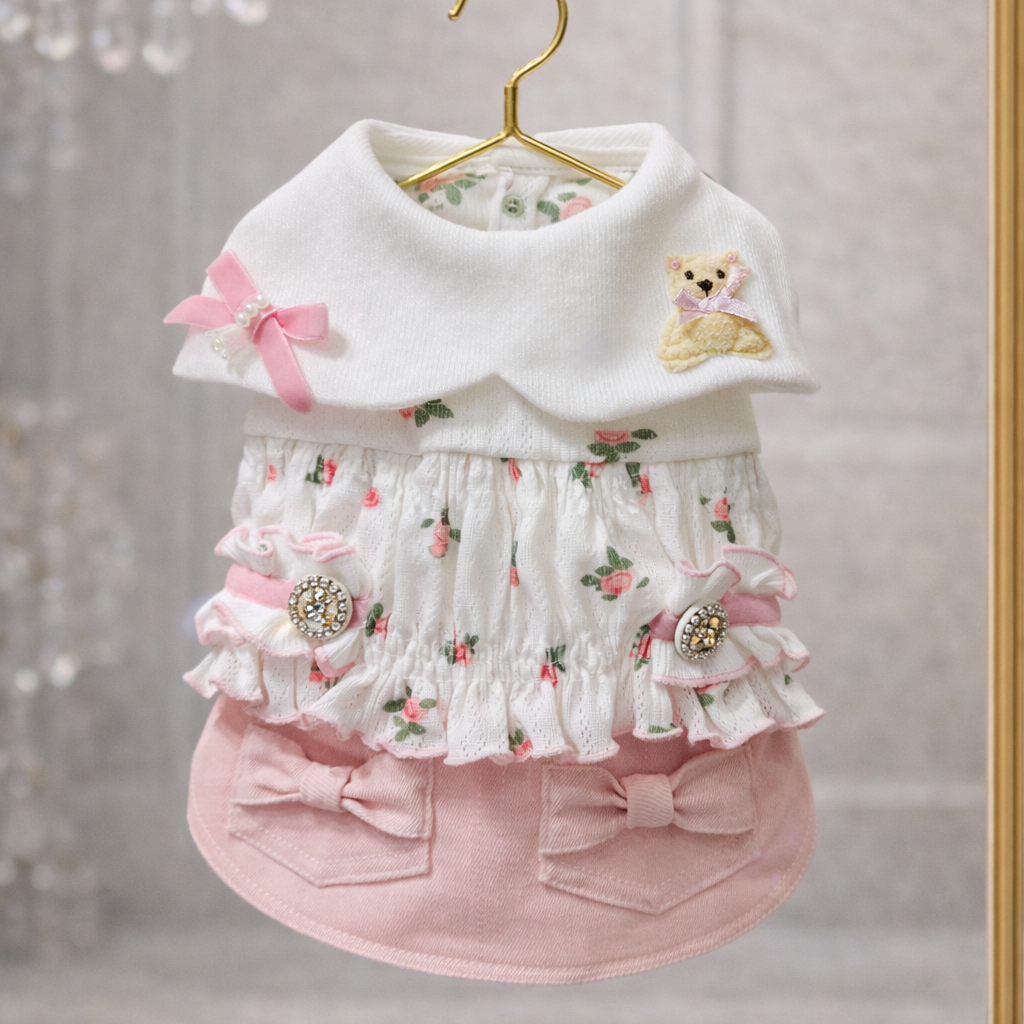 Elsamilu Twinkle Bear Pet Dress – Pink Cute Outfit for Small Dogs & Cats