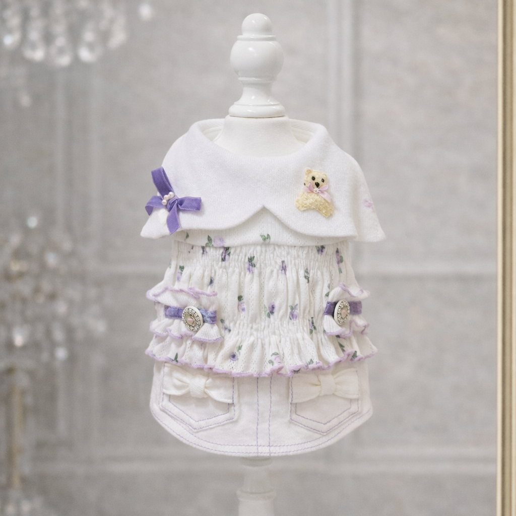 Elsamilu Twinkle Bear Pet Dress – Purple Cute Outfit for Small Dogs & Cats