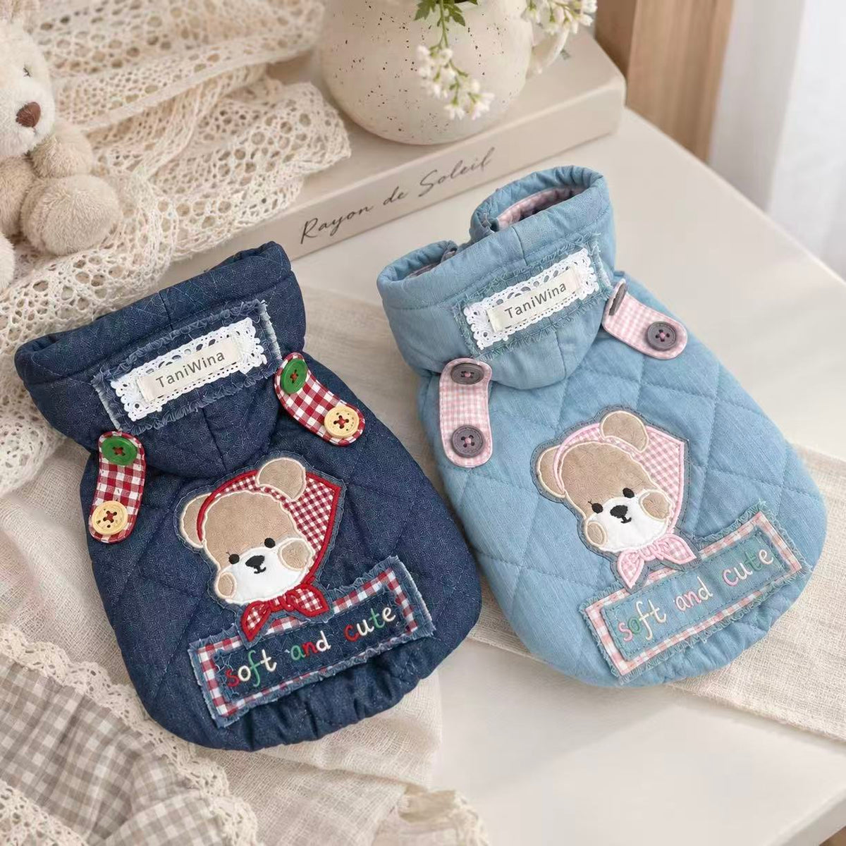 TaniWina Teddy Denim Quilted Hooded Jacket