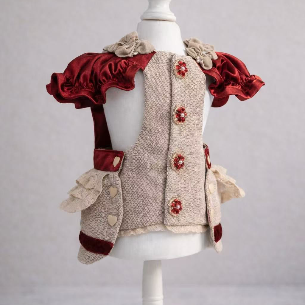 Elsamilu Bordeaux Velvet Romance Pet Dress – Elegant Winter Outfit for Small Dogs & Cats