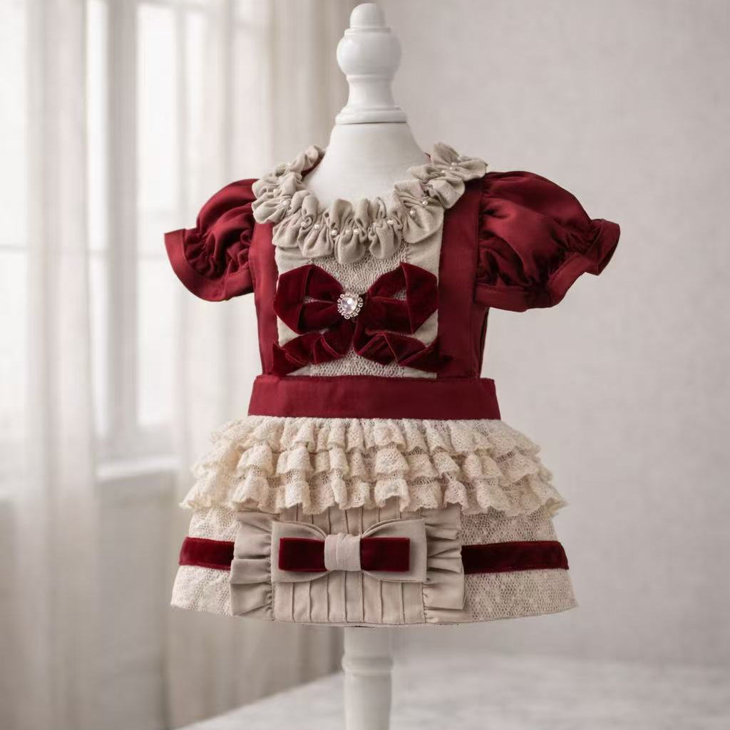 Elsamilu Bordeaux Velvet Romance Pet Dress – Elegant Winter Outfit for Small Dogs & Cats