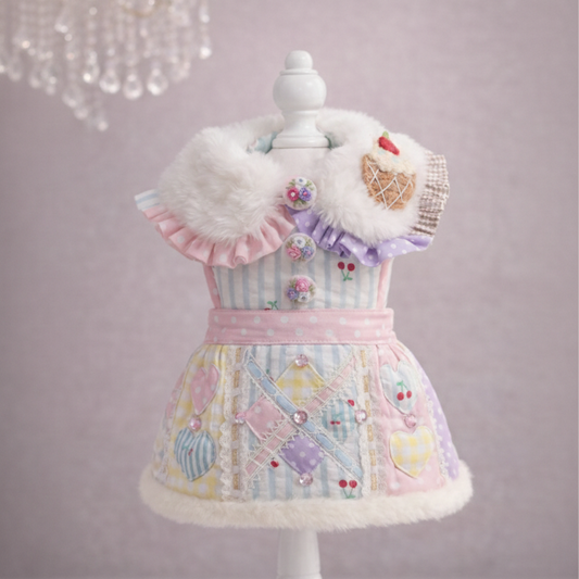 Elsamilu Fairytale Princess Fur Collar Pet Dress – Elegant Winter Outfit for Small Dogs & Cats