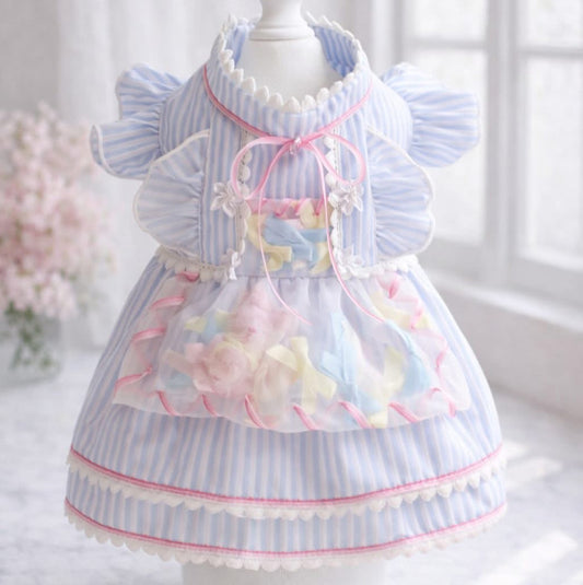 Elsamilu Dreamy Blue Pet Dress – Elegant Princess Lace Outfit for Small Dogs & Cats
