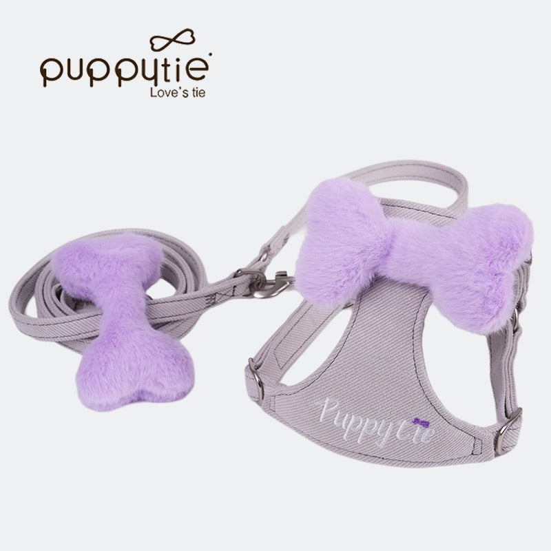 Puppytie プラッシュボーンドッグ＆キャットハーネス – ソフトツイル生地使用、刺繍ロゴ入り|Plush Bone Dog & Cat Harness – Soft Twill Fabric, Embroidered Logo