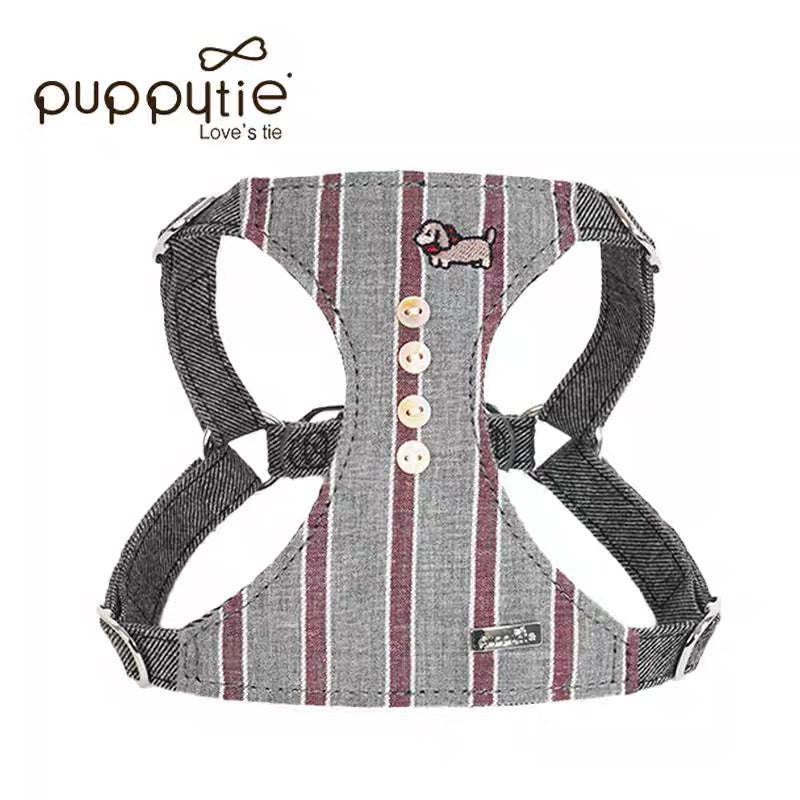 Puppytie ジャパニーズストライプペットハーネス（子犬刺繍入り）| 安全・軽量・スタイリッシュな猫＆小型犬用| Japanese Stripe Pet Harness with Puppy Embroidery | Safe, Lightweight & Stylish for Cats & Small Dogs