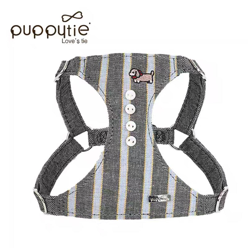 Puppytie ジャパニーズストライプペットハーネス（子犬刺繍入り）| 安全・軽量・スタイリッシュな猫＆小型犬用| Japanese Stripe Pet Harness with Puppy Embroidery | Safe, Lightweight & Stylish for Cats & Small Dogs
