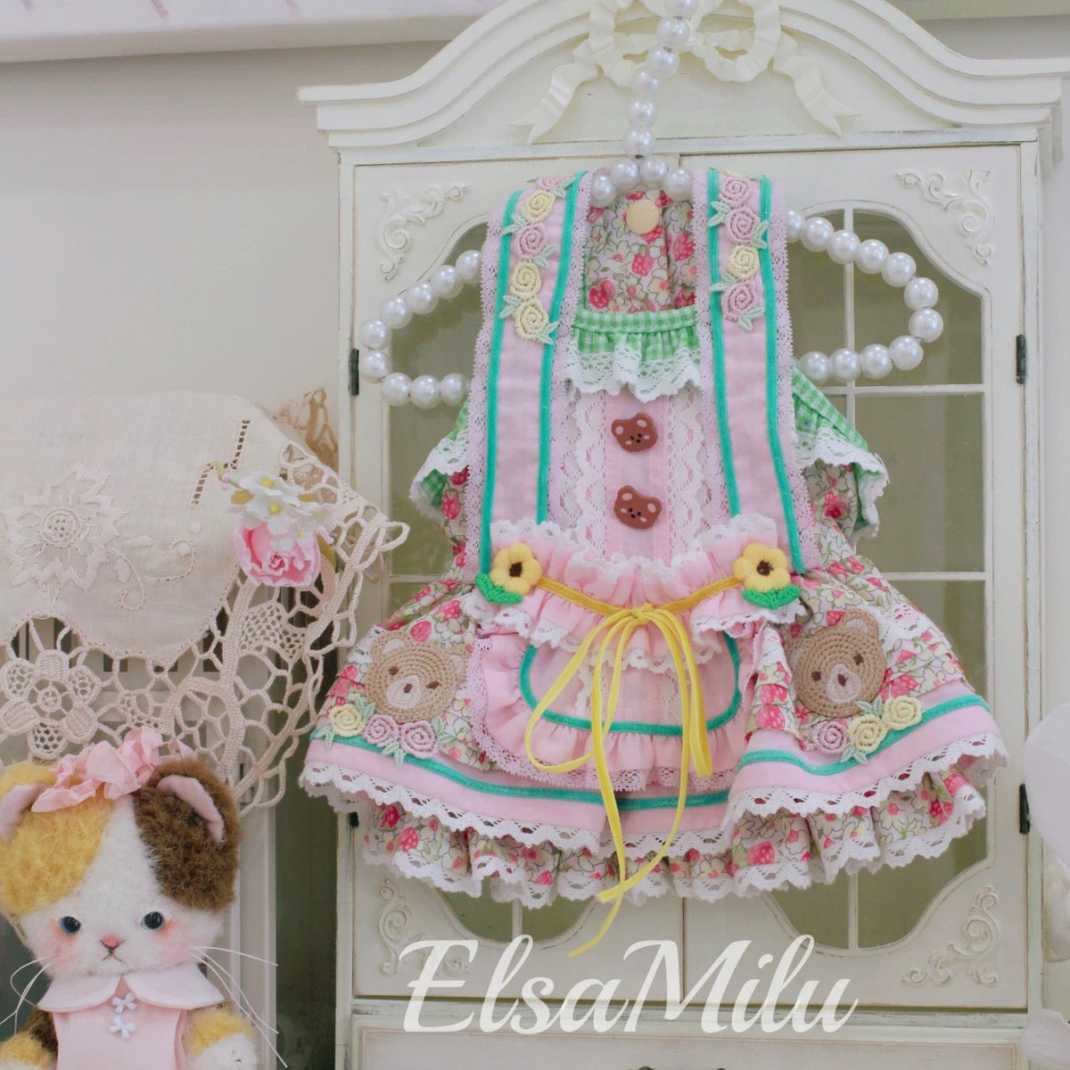 Elsamilu フェアリーフォレストエプロンペットドレス – 小型犬・猫用ロマンティックワンピース