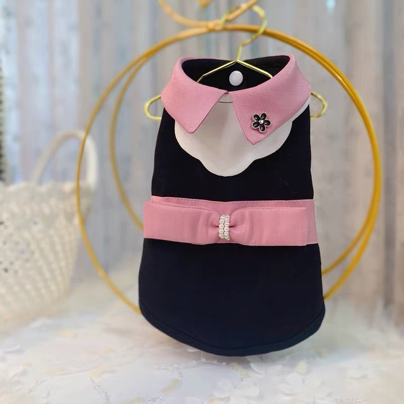 Elsamilu Pink Collar Pearl Ribbon Dress
