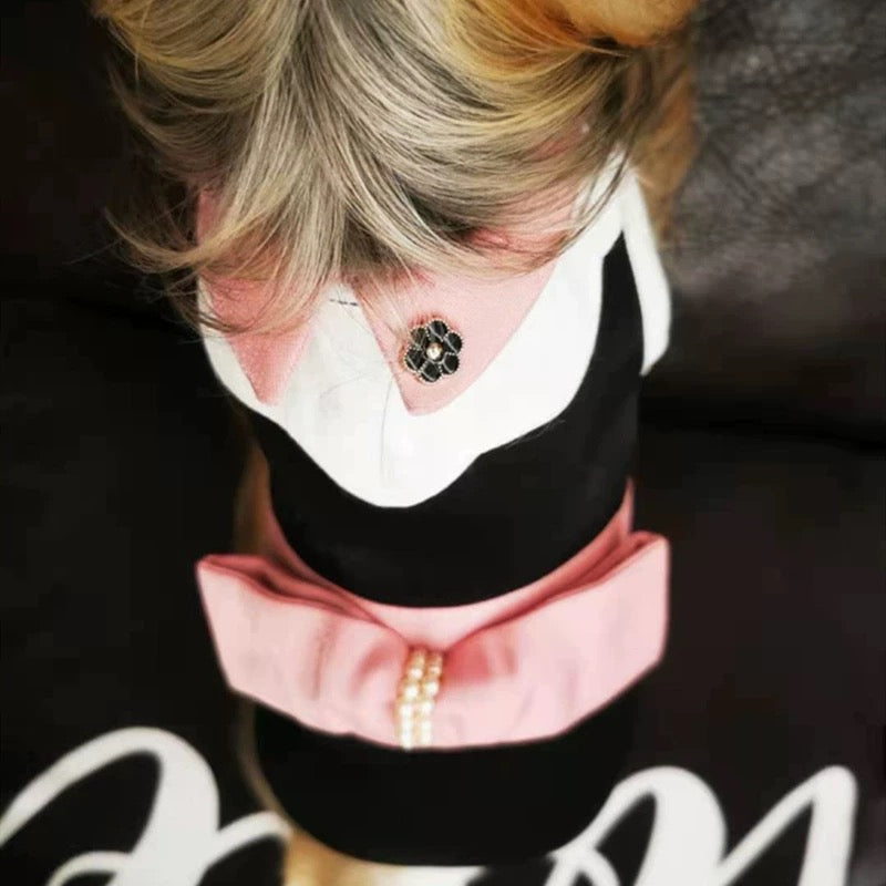 Elsamilu Pink Collar Pearl Ribbon Dress