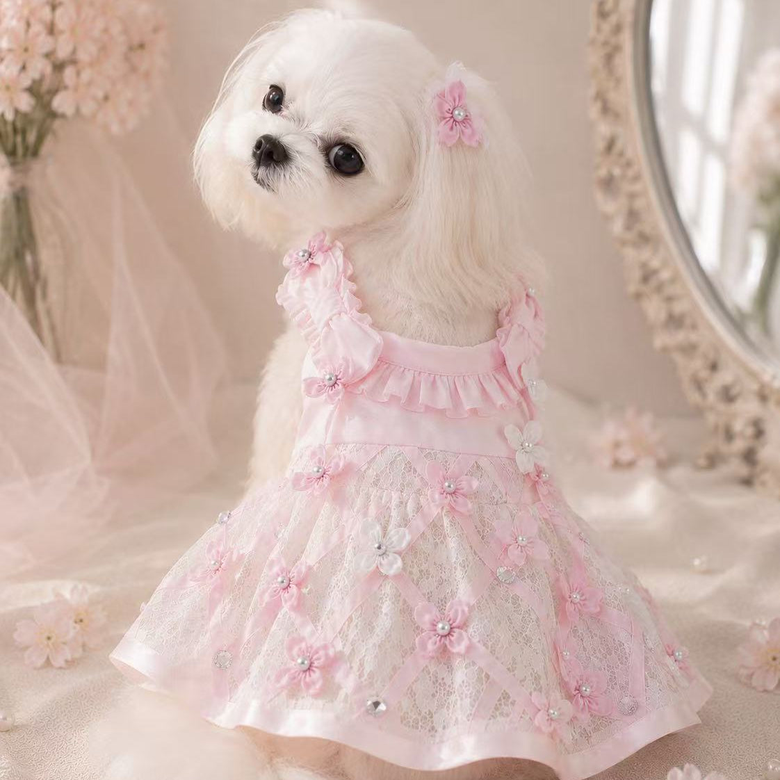 Elsamilu Blossom Ribbon Lace Dress – Pink Edition