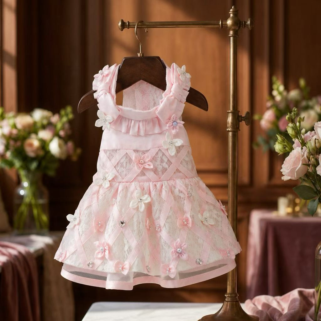 Elsamilu Blossom Ribbon Lace Dress – Pink Edition