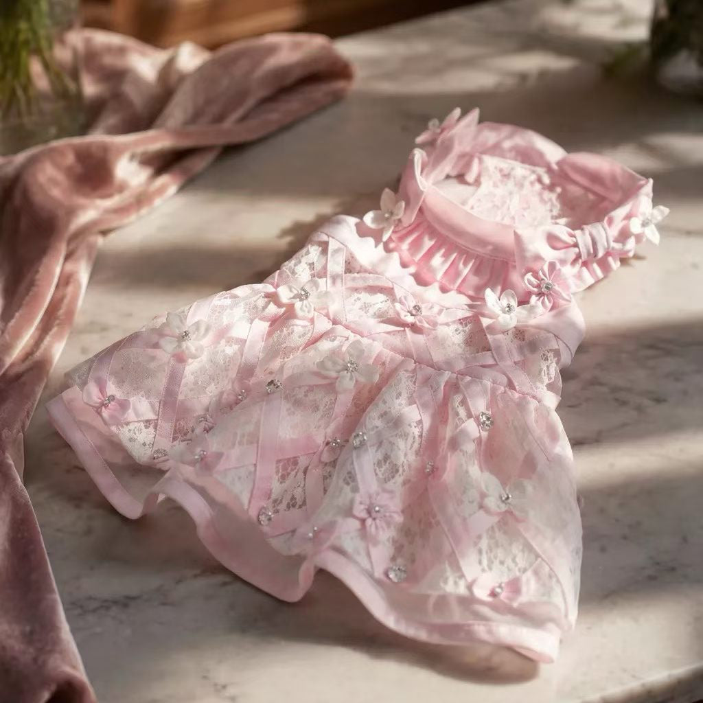 Elsamilu Blossom Ribbon Lace Dress – Pink Edition
