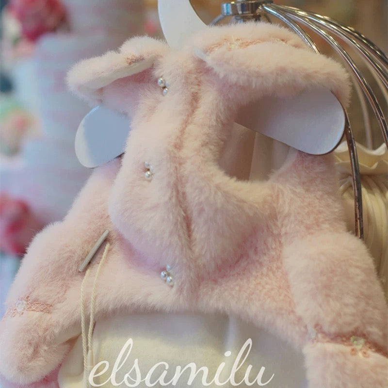 Elsamilu Romantic Pink Fur Pet Dress – Elegant Winter Outfit for Small Dogs & Cats
