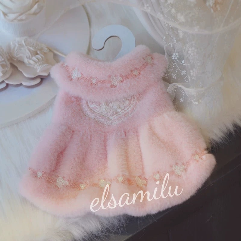 Elsamilu Romantic Pink Fur Pet Dress – Elegant Winter Outfit for Small Dogs & Cats