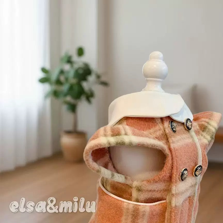 Elsamilu Plaid Elegance Wool Pet Dress – Classic Winter Outfit for Small Dogs & Cats