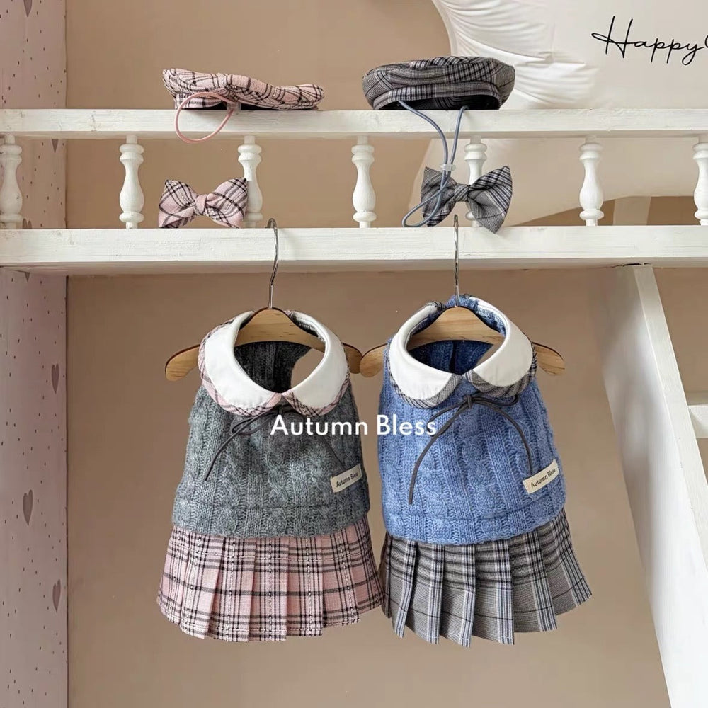 Autumn Bless ボニーチェック ニットスクールワンピース