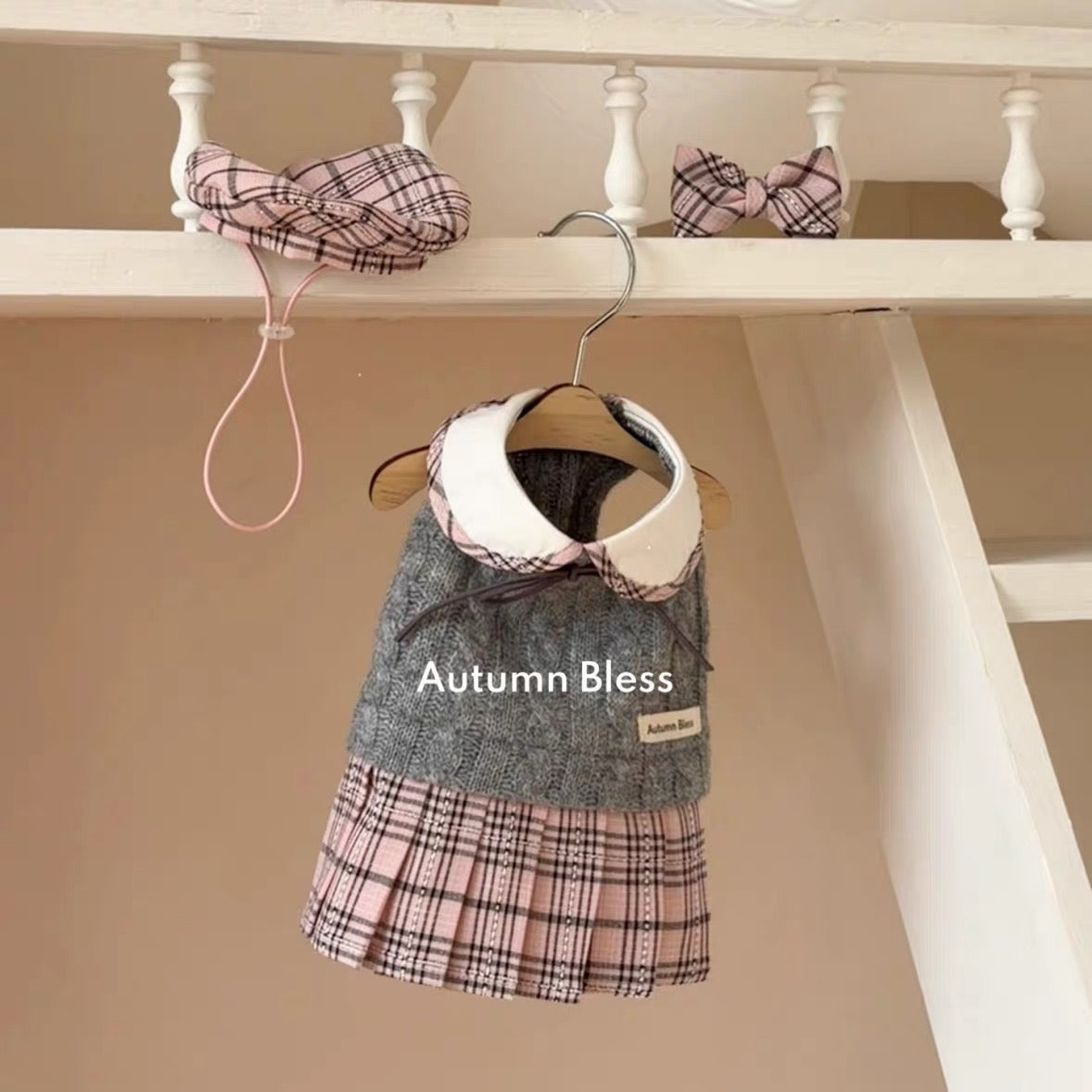 Autumn Bless ボニーチェック ニットスクールワンピース
