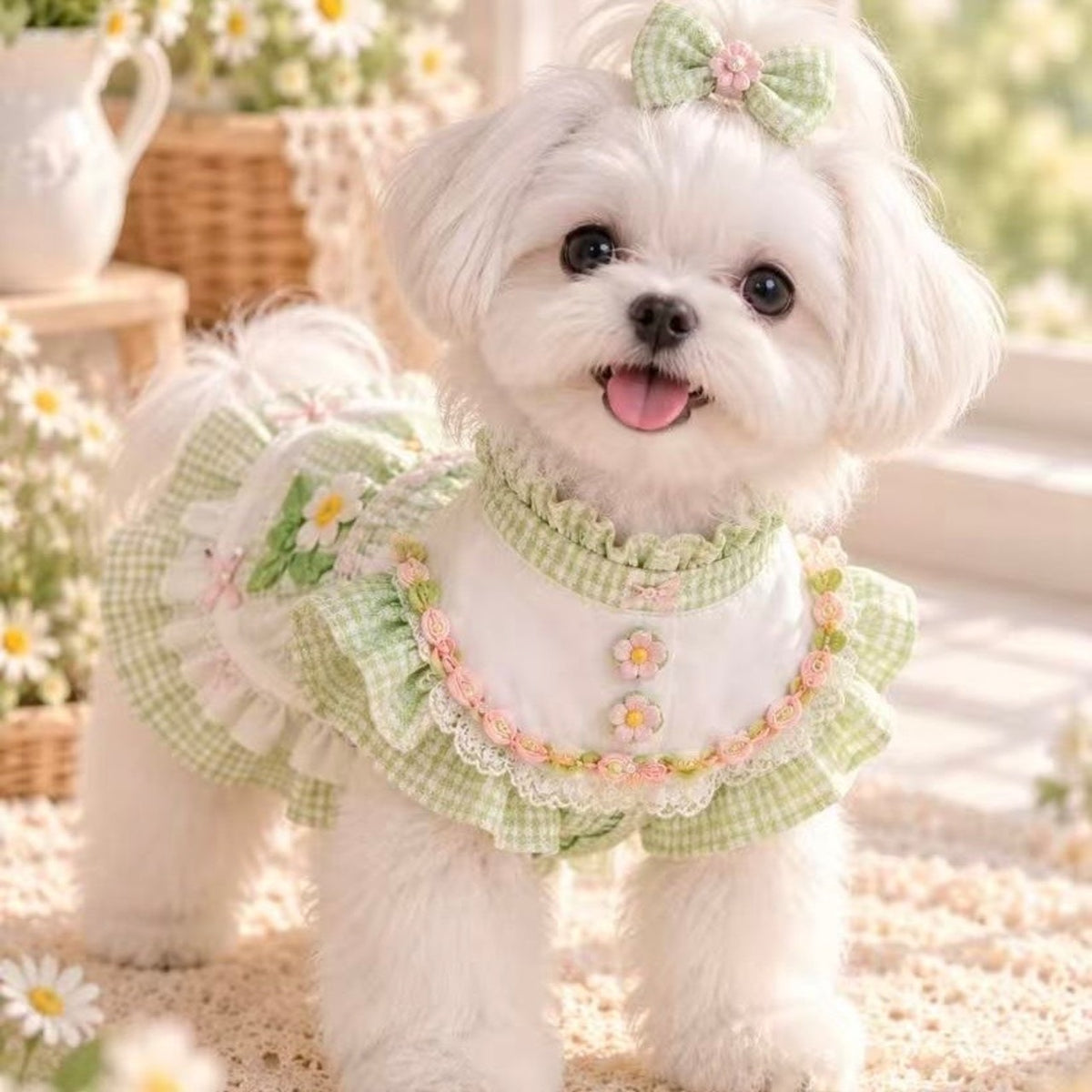 Elsamilu Bluebell Garden Embroidery Dress – Green