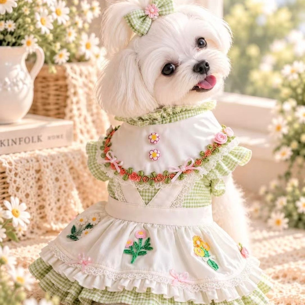 Elsamilu Bluebell Garden Embroidery Dress – Green